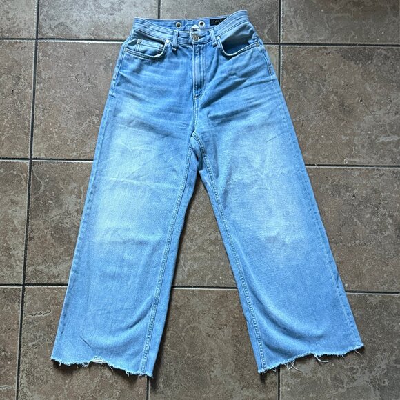 Rag & Bone Ruth Super High Rise Wide Leg Jeans Raw Hem Light Wash Size 25 - Picture 1 of 14